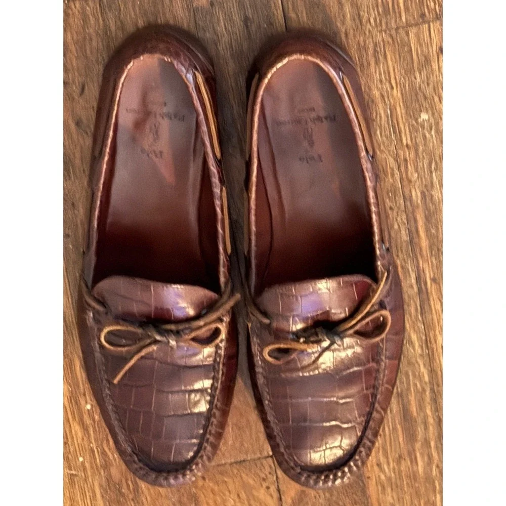 Polo Ralph Lauren Loafers 11D Mens Brown Crocodile Embossed Boat Shoe Vintage‎